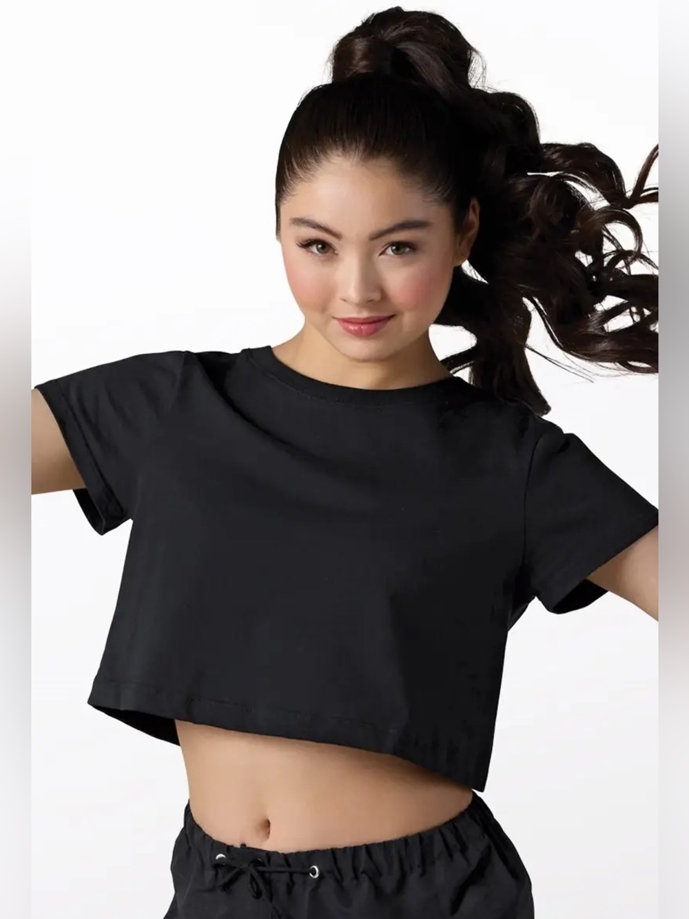 Weissman dancewear 100% Cotton Boxy Crop Tee, shirt, black, LC child large 17983